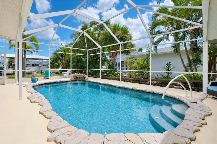 Heated salt-water pool with flagstone accents