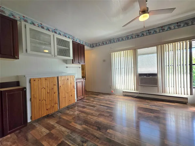 Dining area with built-in cabinetry.