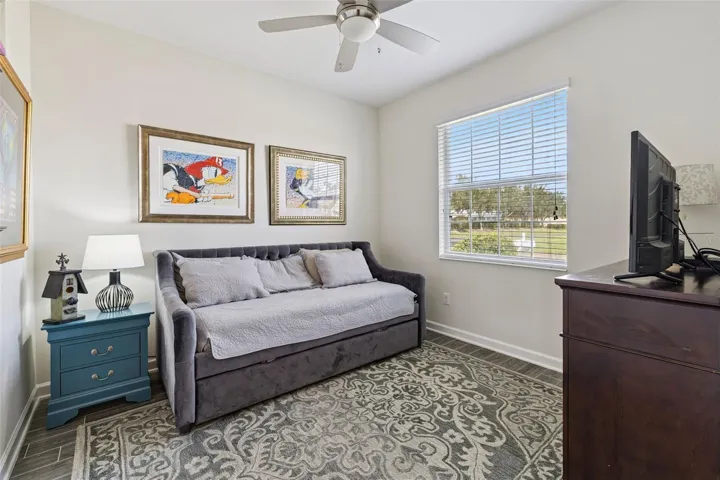The versatile Den is an inviting retreat with beautiful views overlooking Lake Ruby, making it an ideal home office, reading room, or additional living space.
