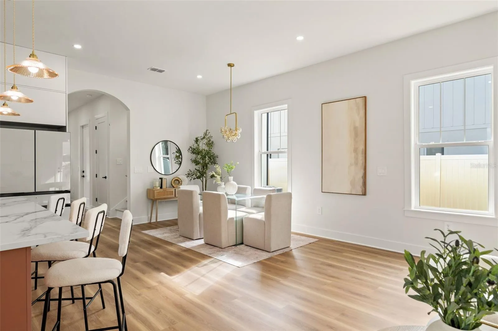 Natural light in kitchen and dining