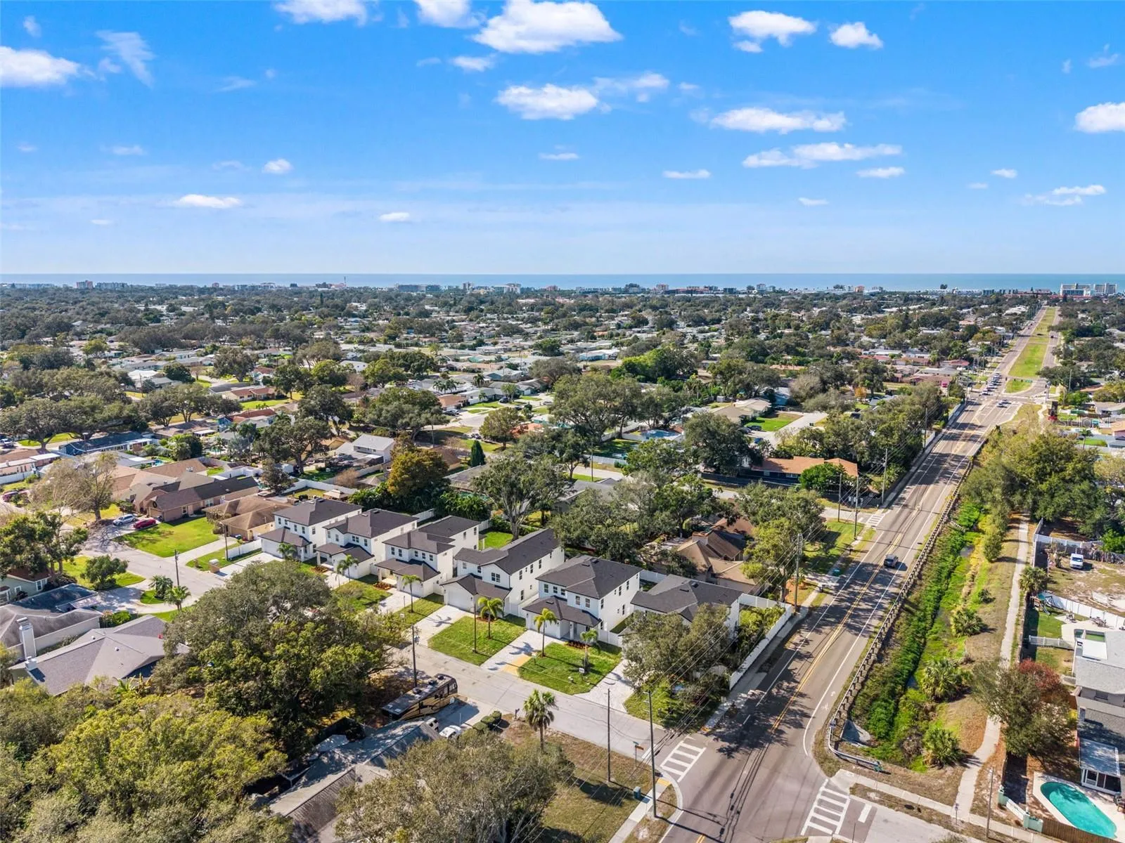 aerial views with ocean in the background