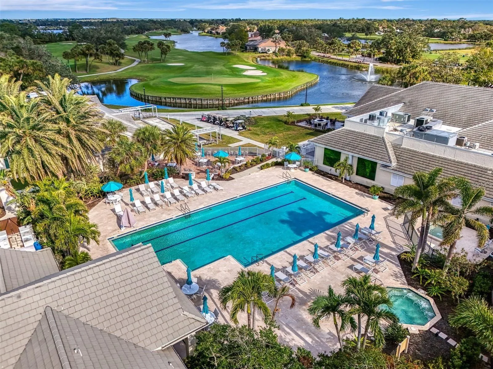Great view of pool overlooking the 18th green