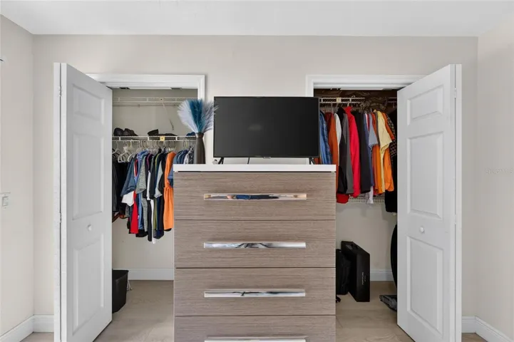 Dual closets offer a generous amount of space.