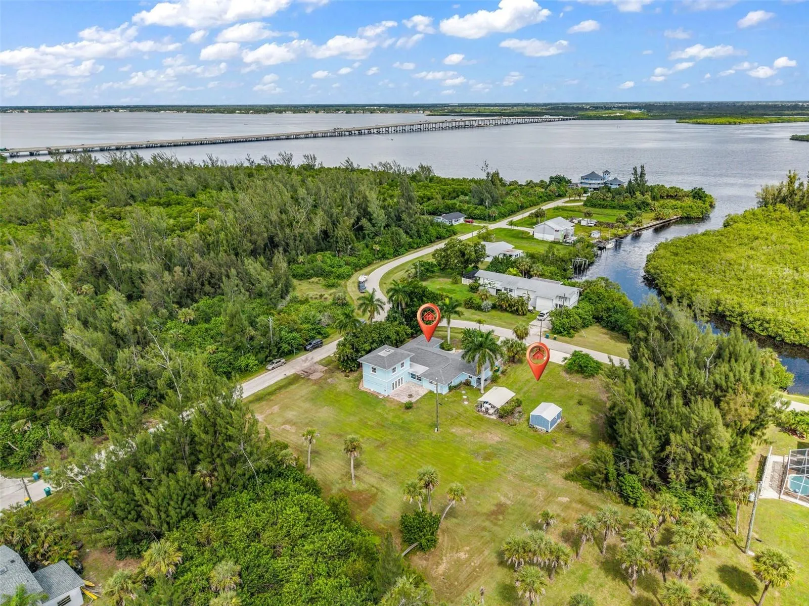 Aerial view with Peace River across the street