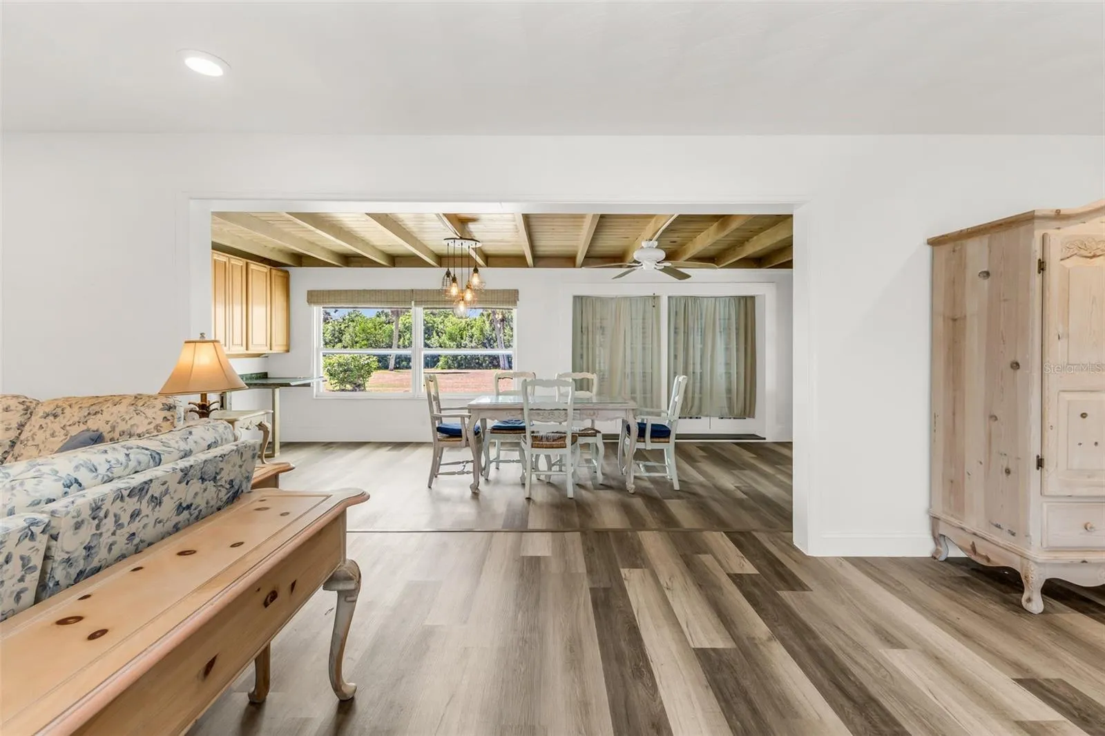 Living room with dining room view