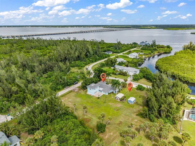 Aerial view with Peace River across the street