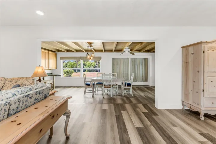 Living room with dining room view
