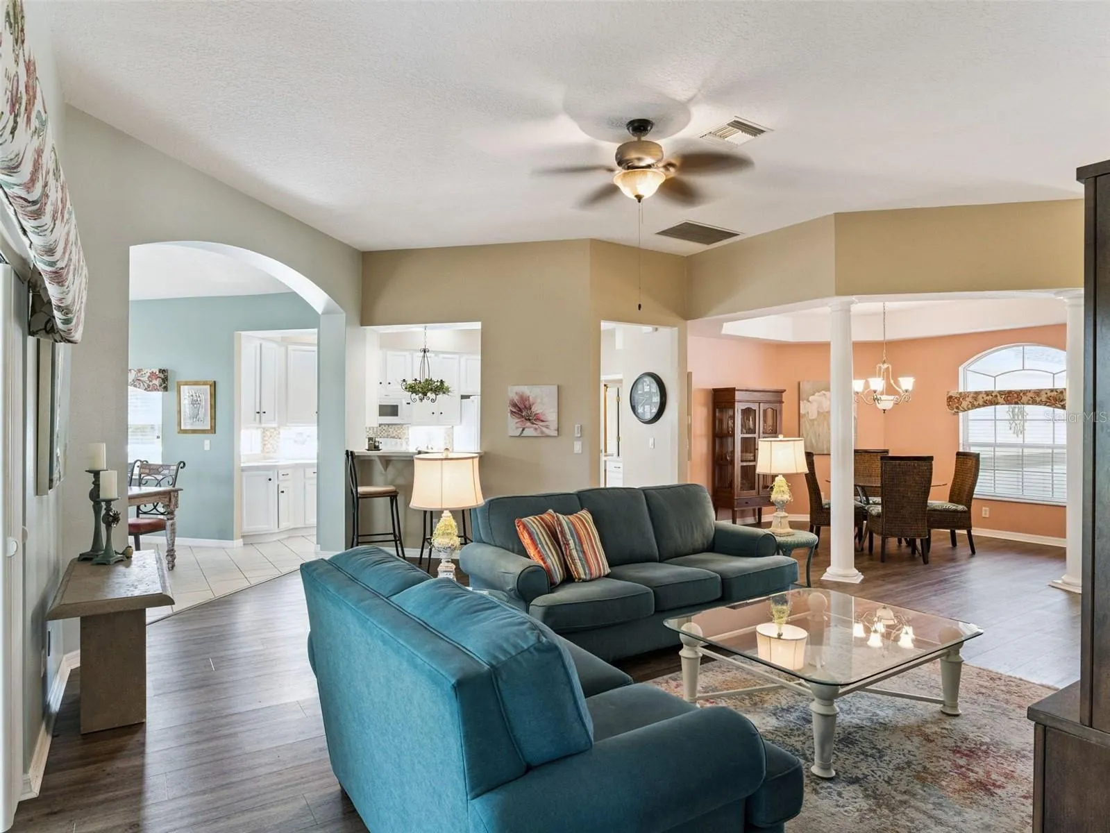 Living & Dining areas are open ~ Breakfast Nook & Bar left, Living Room center and Dining Area right of photo.