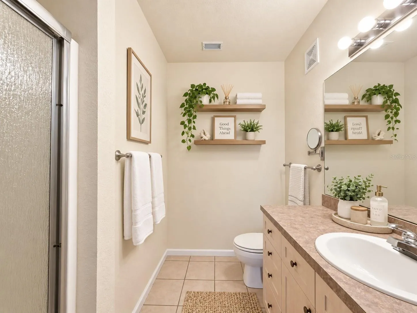 Primary Bathroom - walk-in shower with built in bench