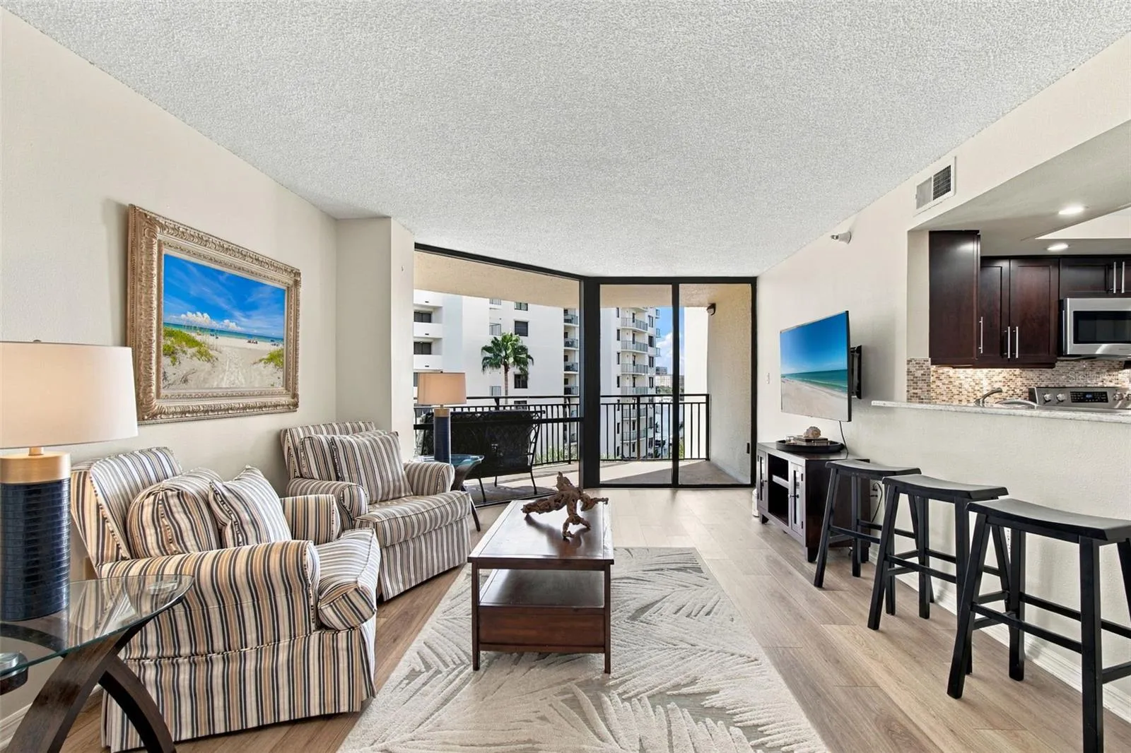Spacious living room open to kitchen