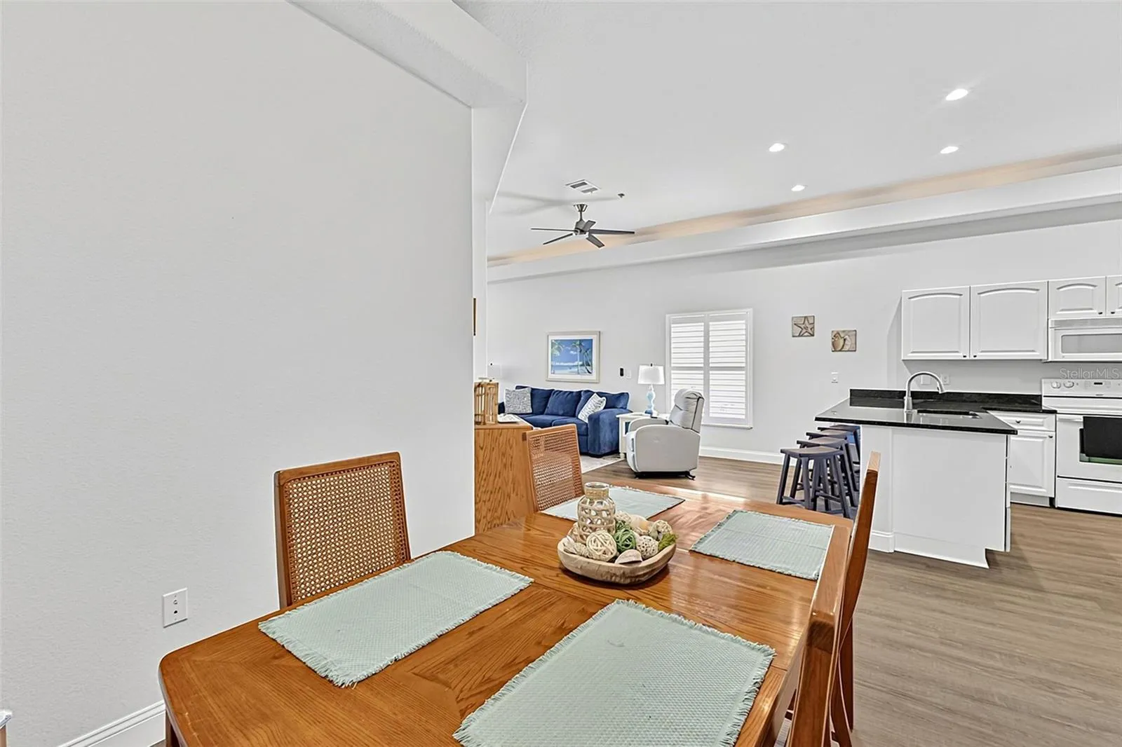 Dining area looking into kitchen