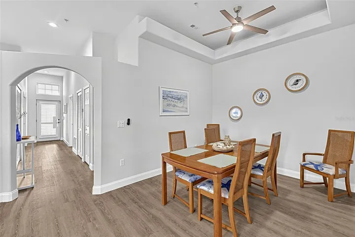Dining area table hosts 6 chairs