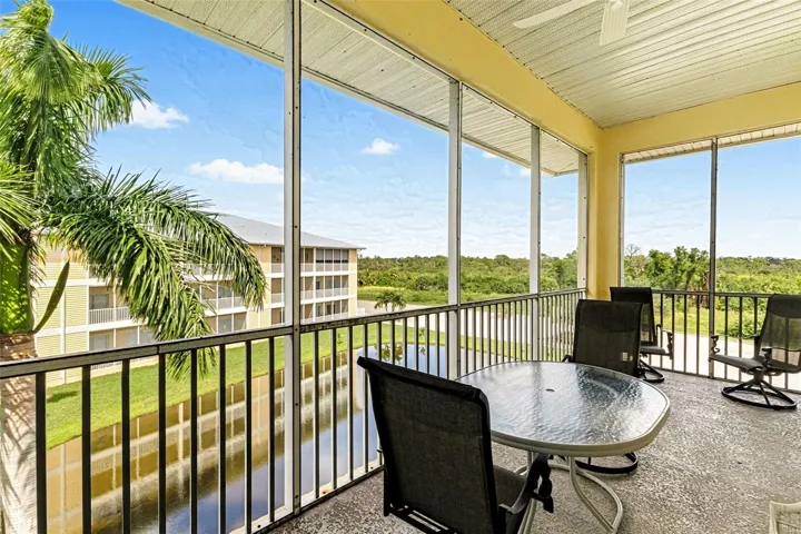 Patio view of preserve and pond with fountain ( nnot on at time of pictures)