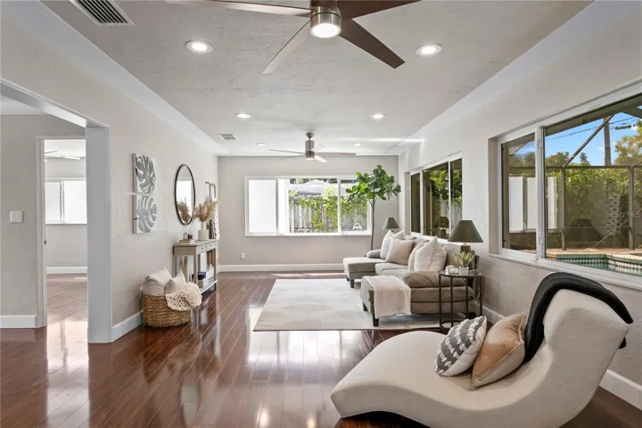 This room is truly special.  Currently used as a Family Room, but the options are endless and just off the backyard oasis.