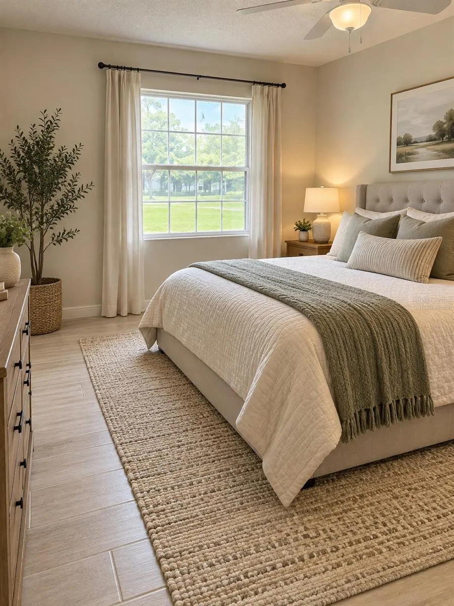 Virtually staged primary bedroom