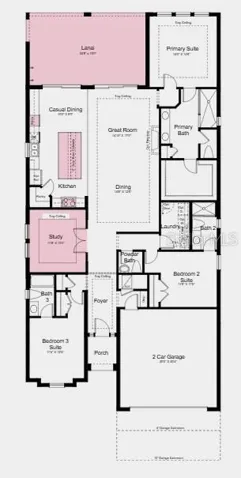 Floor Plan- Additional Highlights Include: Impact windows, tray ceiling pkg, 10' ceilings, 8' interior doors, outdoor kitchen rough-in, 80 AMP pool/spa prewire, 4' garage extension, and 42" upper cabinets at kitchen and laundry.