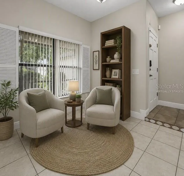 Virtually staged front entry room
