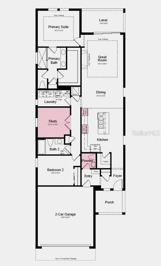 Floor Plan - Additional Highlights Include: tray ceiling package, impact windows throughout, French Doors into study, built-in oven, designer hood and built in microwave and 4' garage extension
