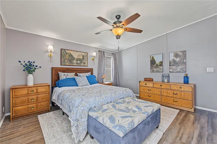 Primary bedroom in this split three bedroom home.