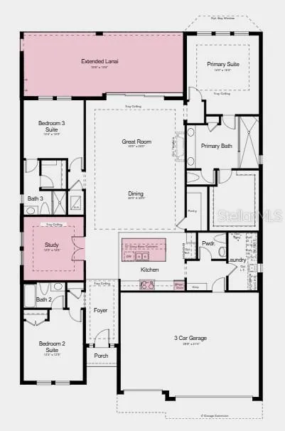 Floor Plan-Additional Highlights Include: 80 AMP pool/spa prewire, tray ceiling pkg, and outdoor kitchen rough-in.