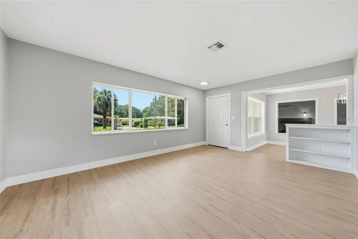 Living room with built-in shelving