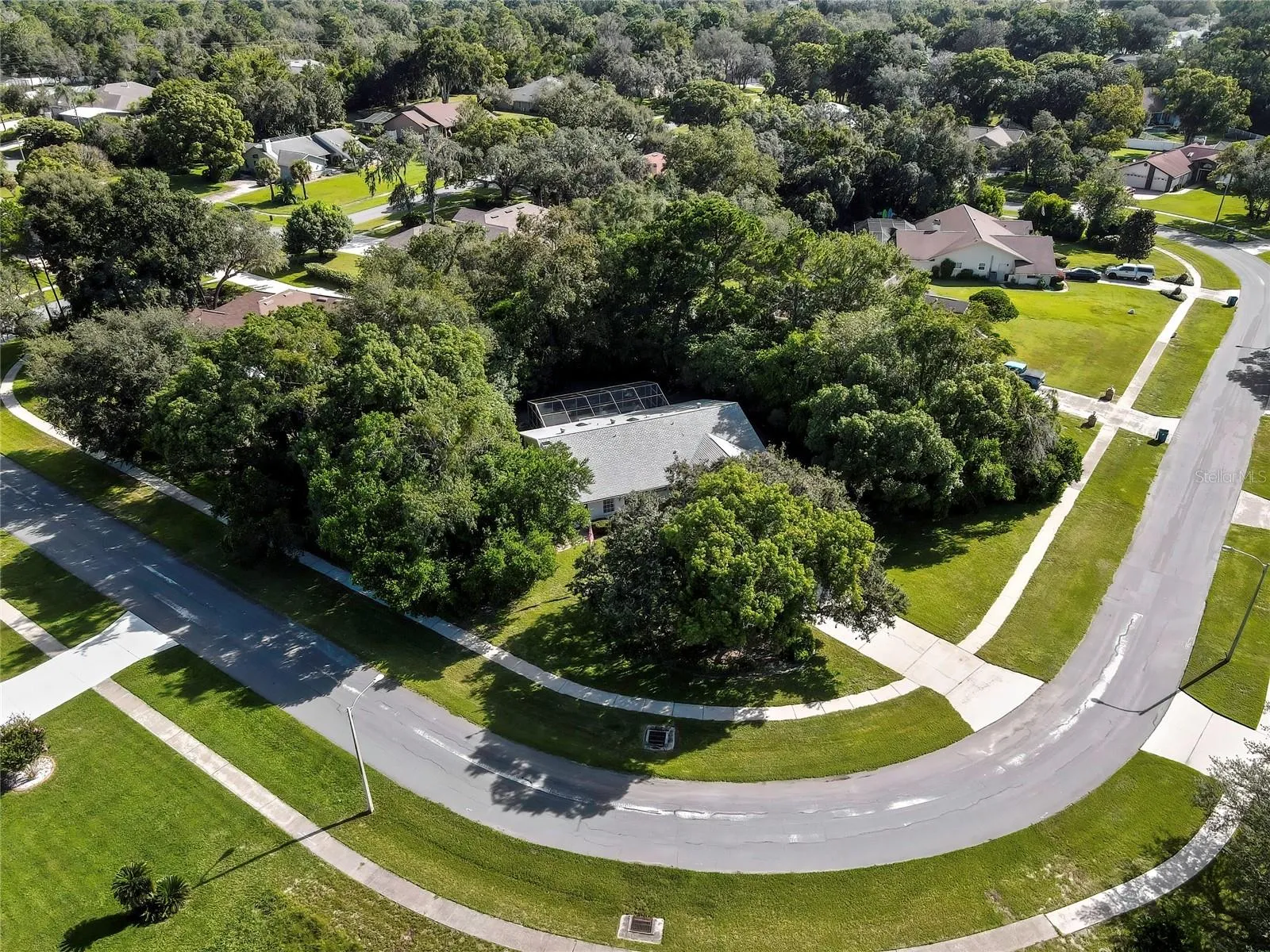 Aerial view highlighting the property’s corner position