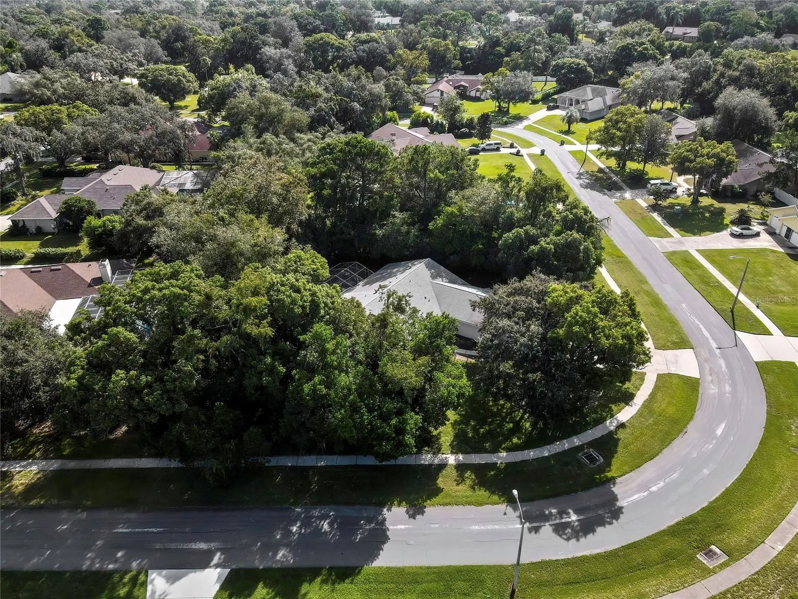 Aerial view highlighting the property's corner position