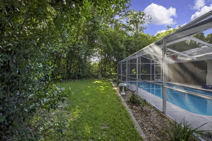 Exterior view of the screened pool enclosure