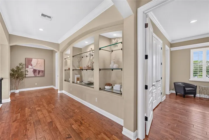 The door to the right leads to front bedroom 5. The door to back right to Bedroom 6, and, not shown here, is the door across the hall from bedroom 6 to bedroom 7.