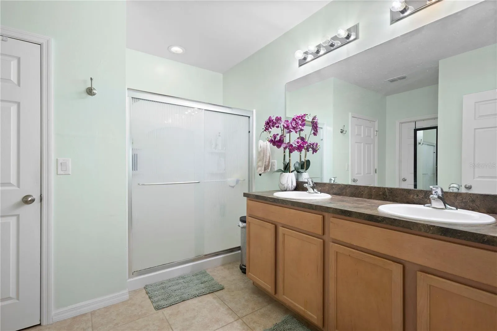 Primary bath with walk-in shower, dual sinks and large walk-in closet.