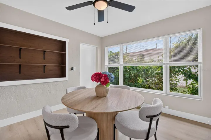 DINING ROOM WITH BUILT IN SHELVES