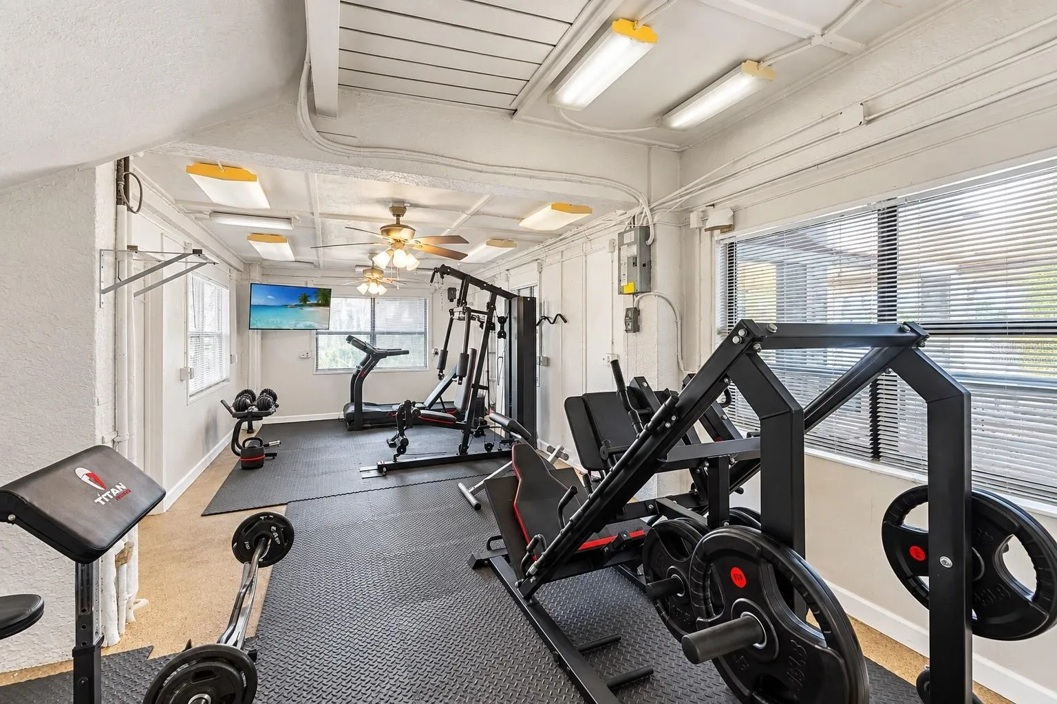 Ground-level home gym.