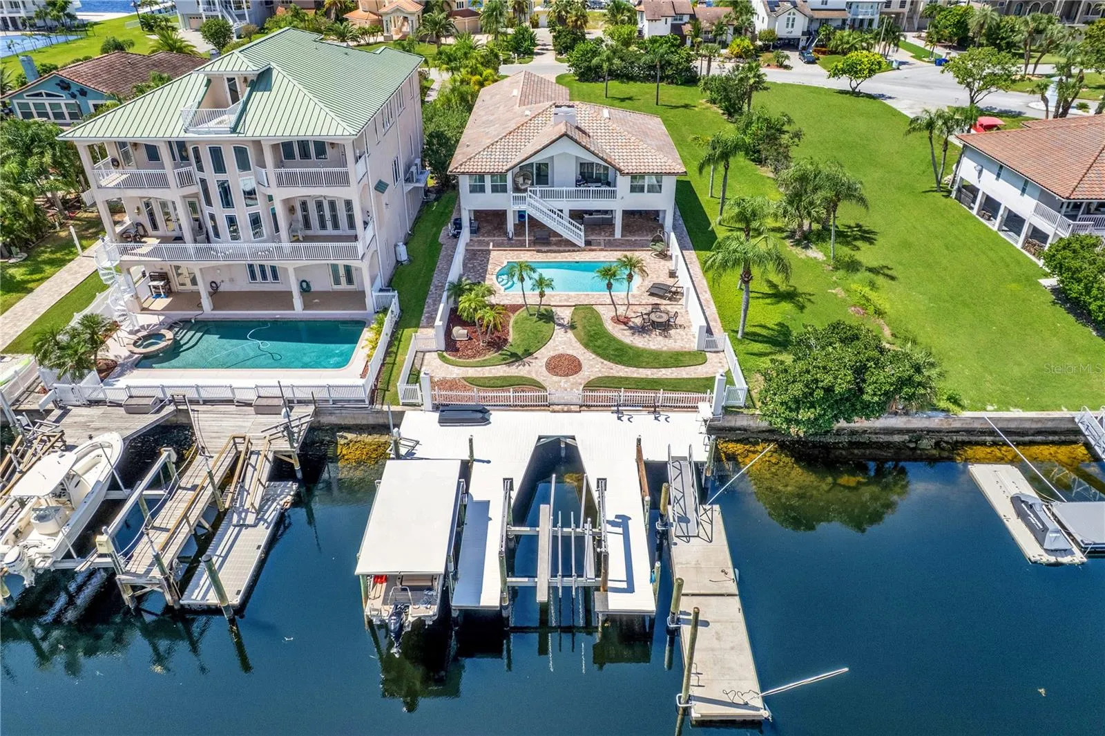 Aerial of the home and dock on the canal.