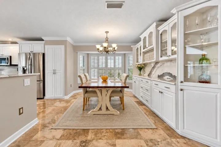 Dining room with built-in cabinetry.