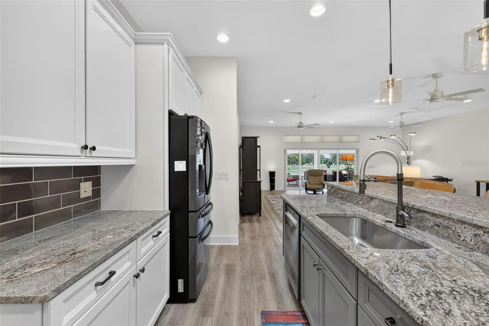 Kitchen with view of the pond