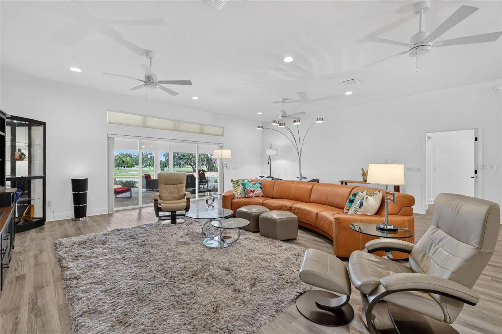 Living room with a view of the pond