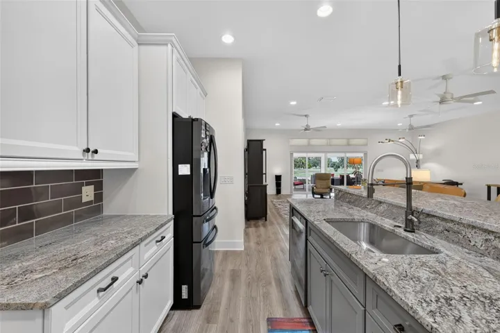 Kitchen with view of the pond