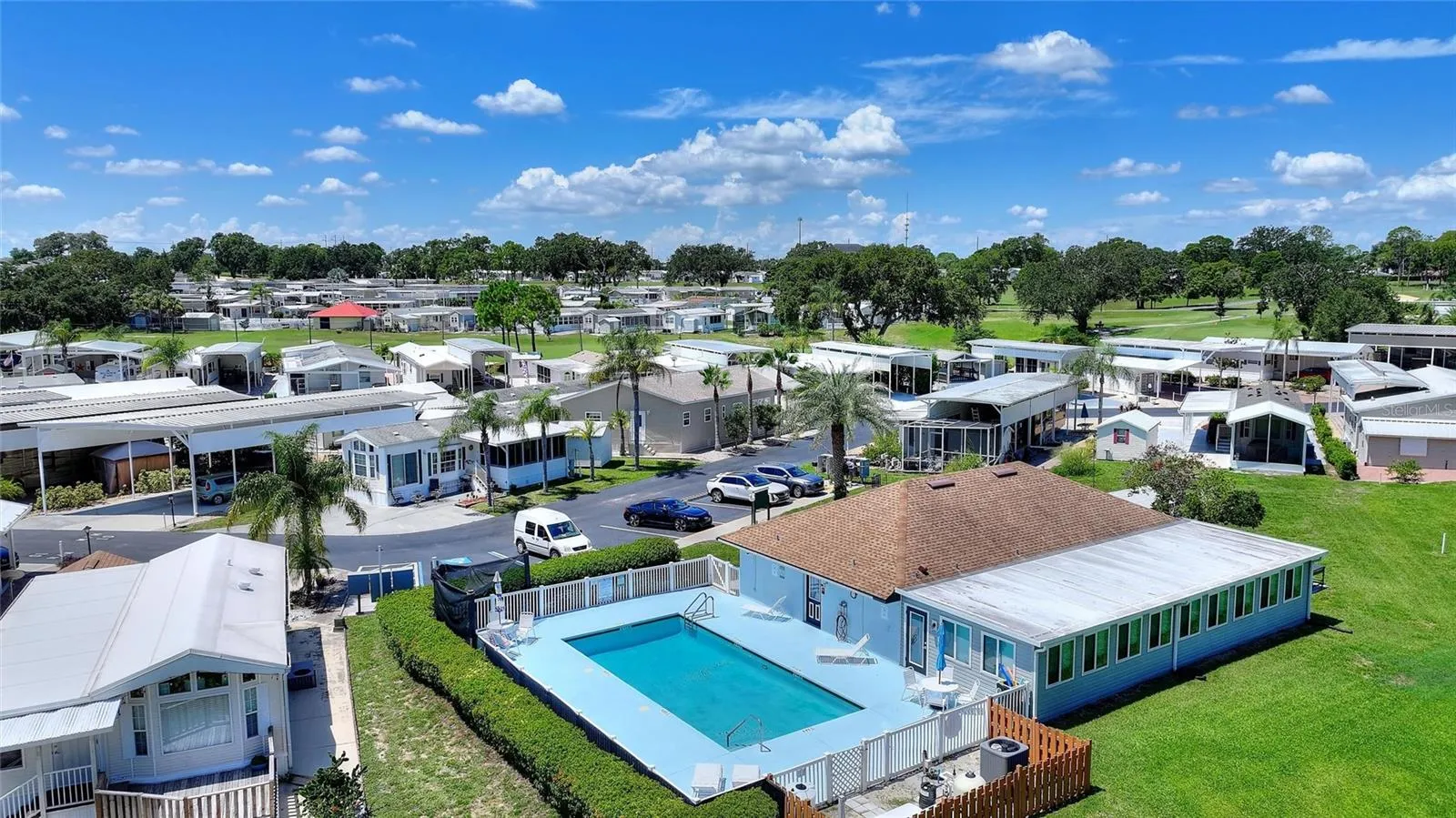 Small clubhouse with pool