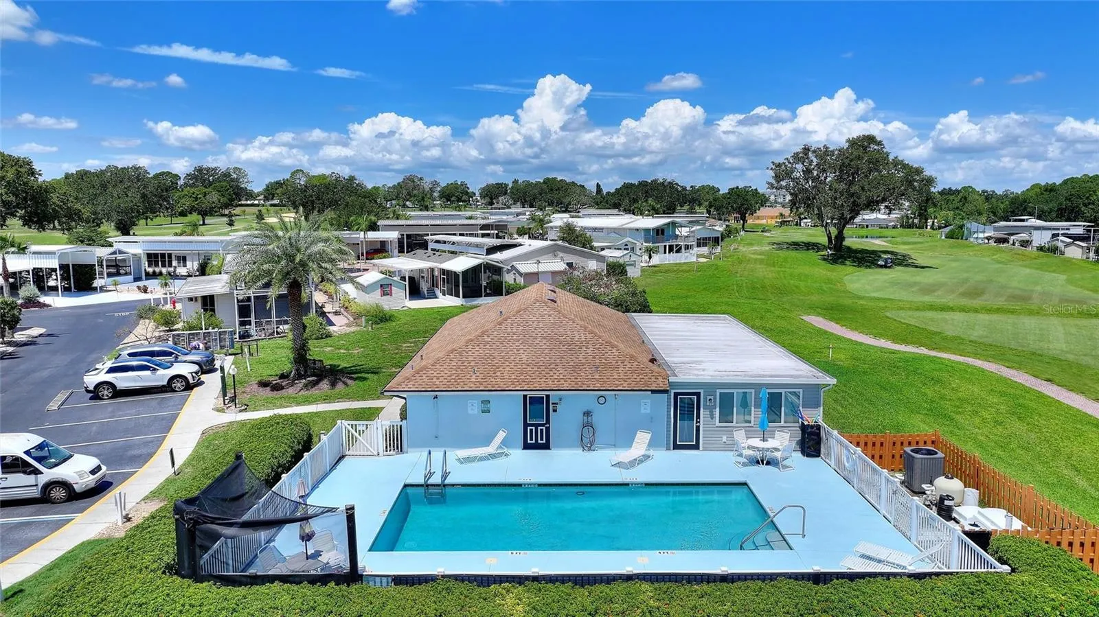 Small clubhouse with pool