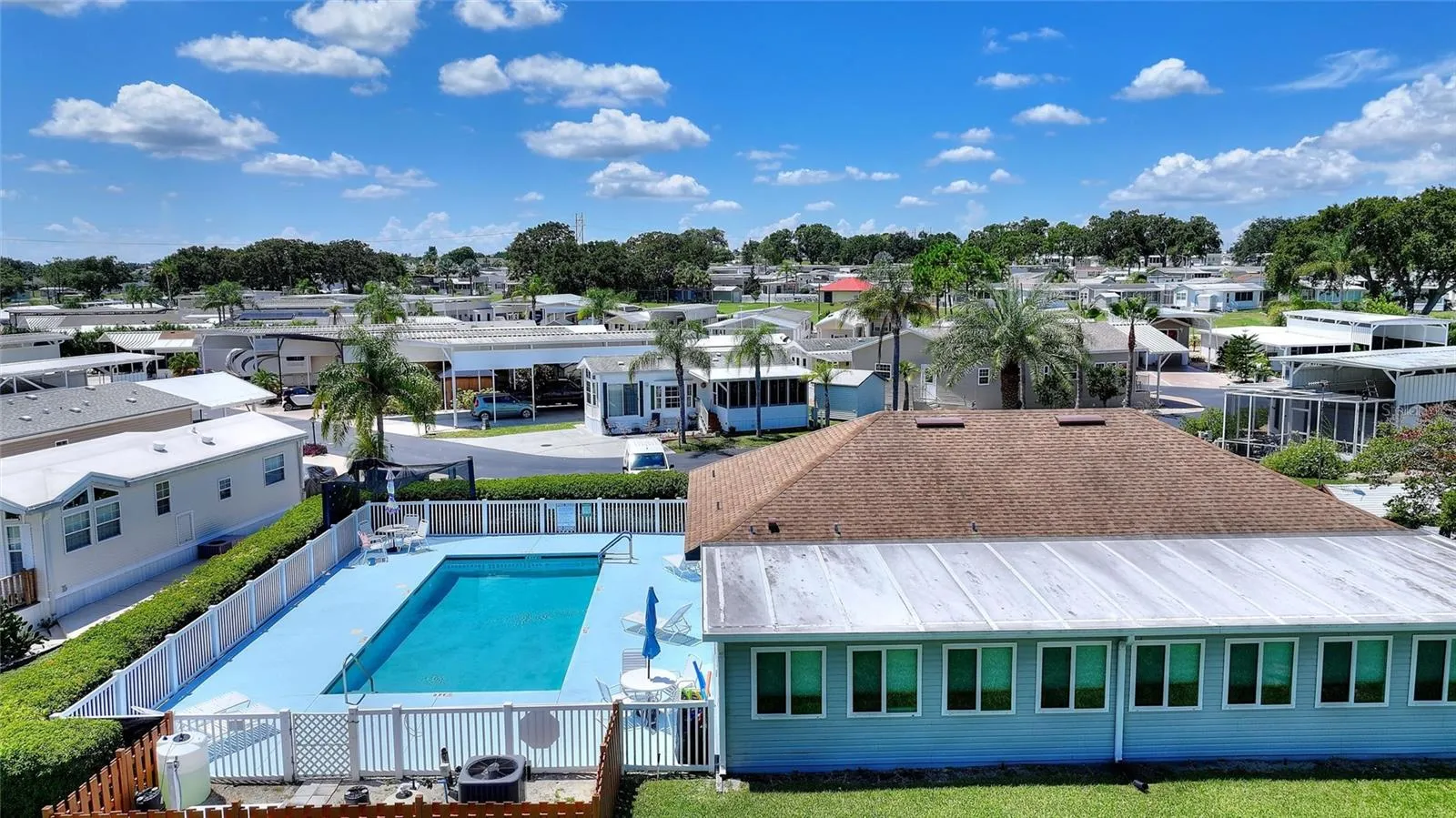 Small clubhouse with pool
