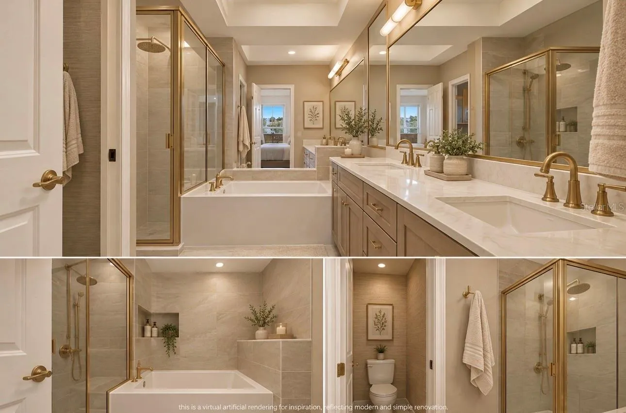 VIRTUAL ARTIFICIAL RENDERING OF INSPIRATION RENOVATION ON THE DATED BATHROOMS.