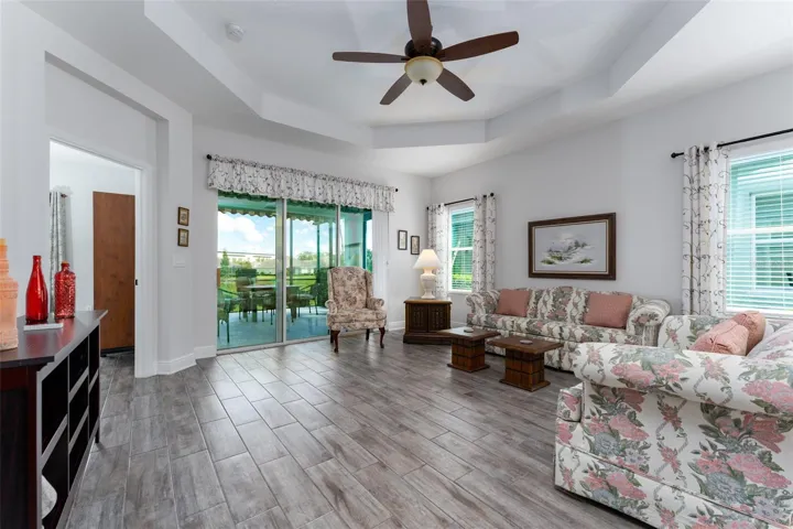 Great Room Overlooking Back Screened Covered Lania & Greenspace