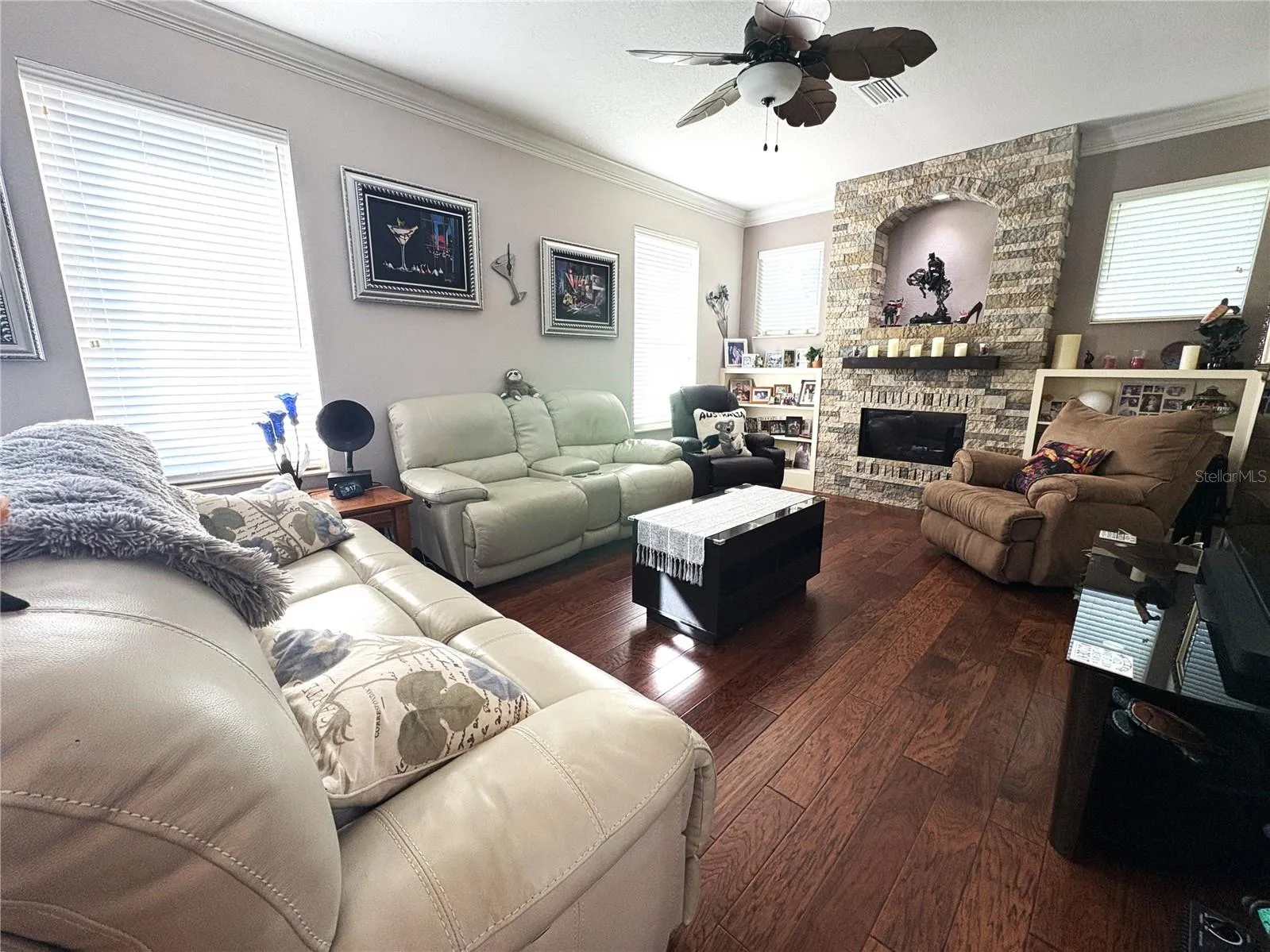 family room with propane fireplace