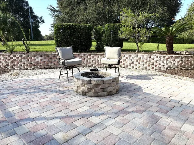 fire pit on paver patio