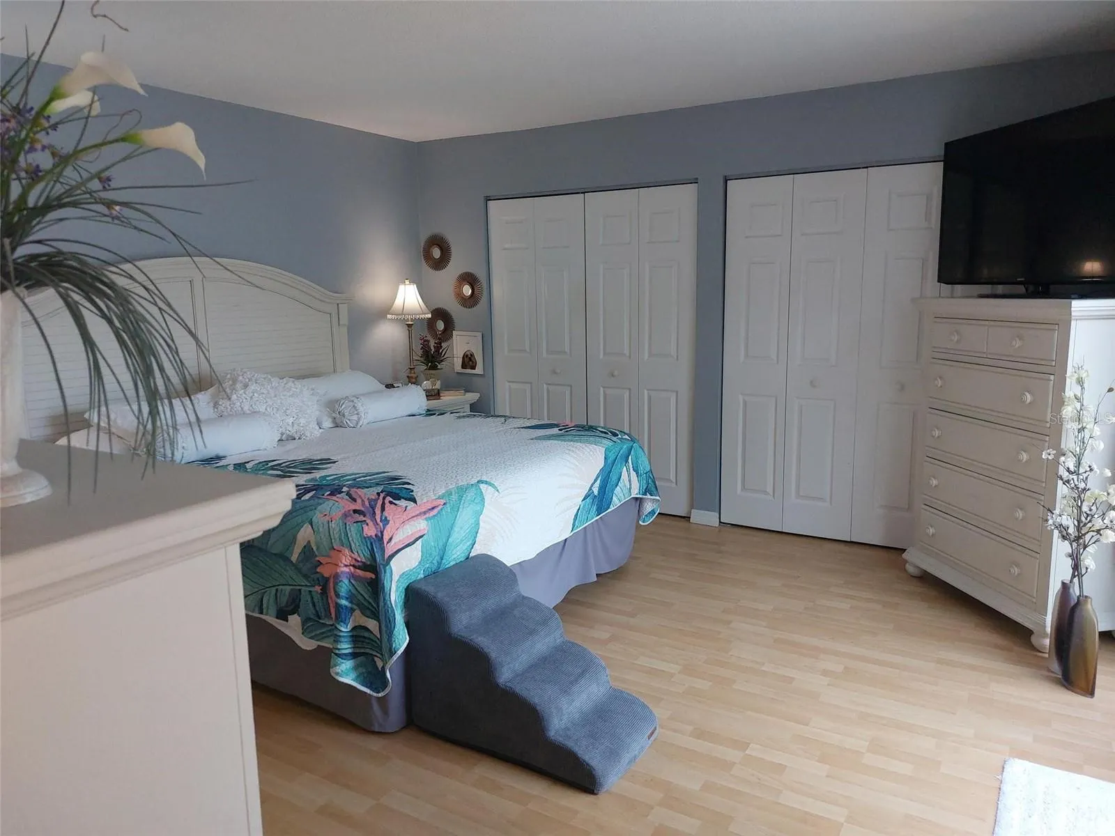 Staged primary bedroom.