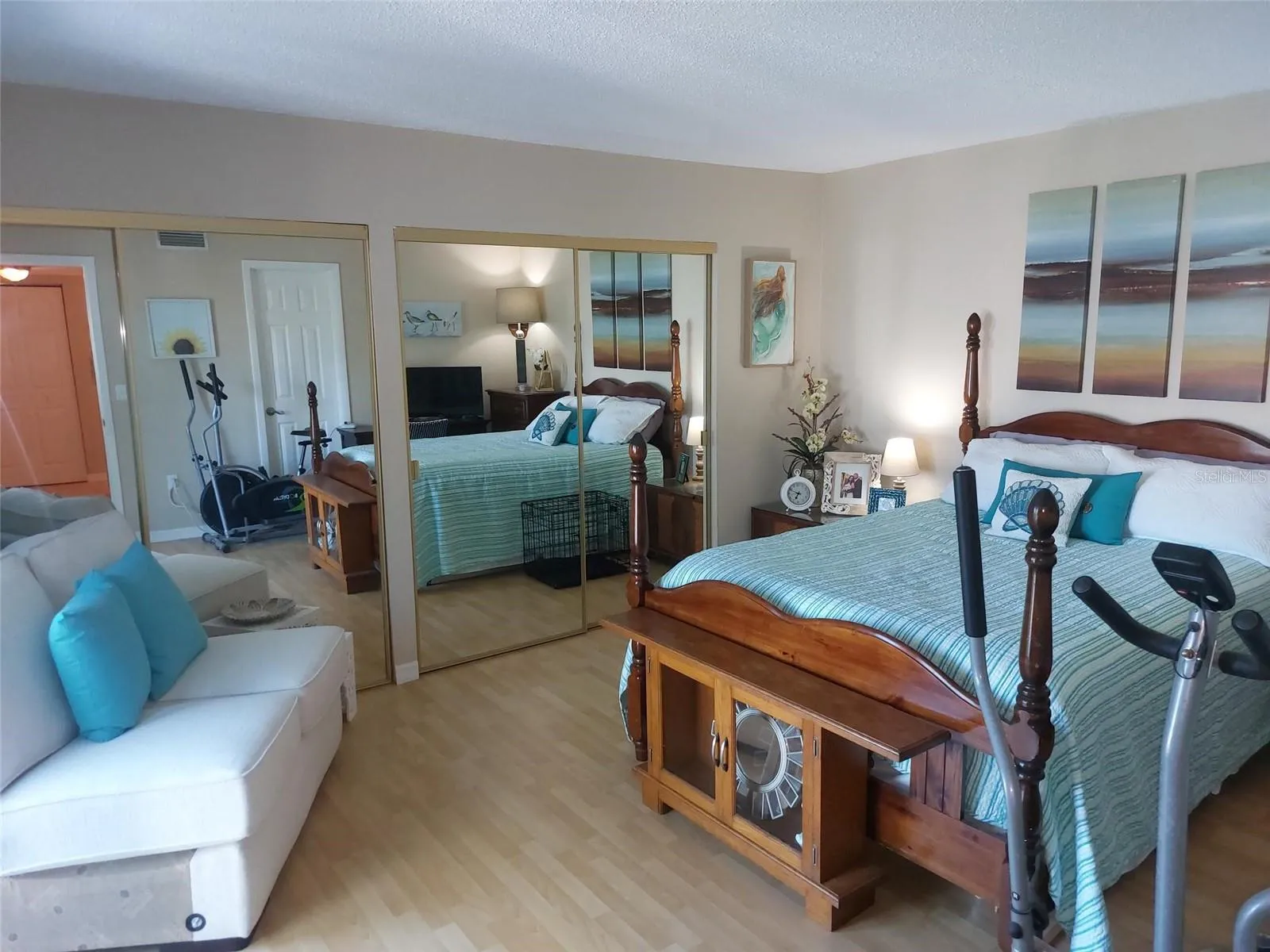 Staged guest bedroom.