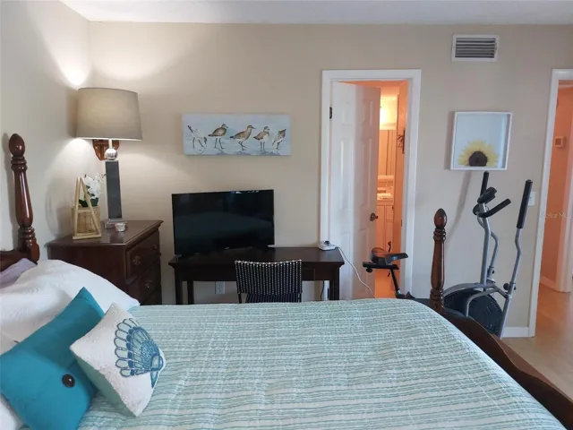 Staged guest bedroom.