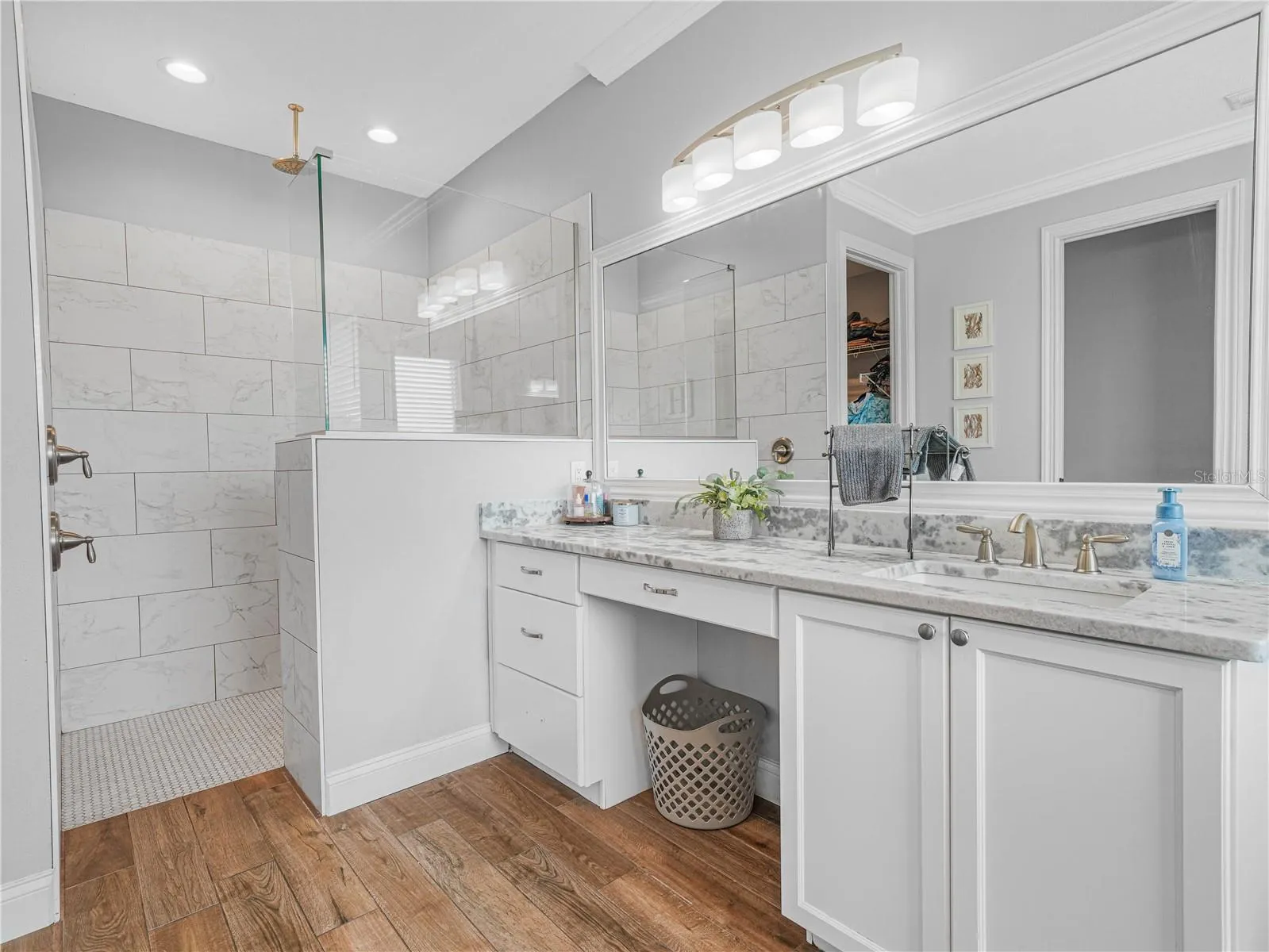 Walk in shower zero entry with rain showerhead