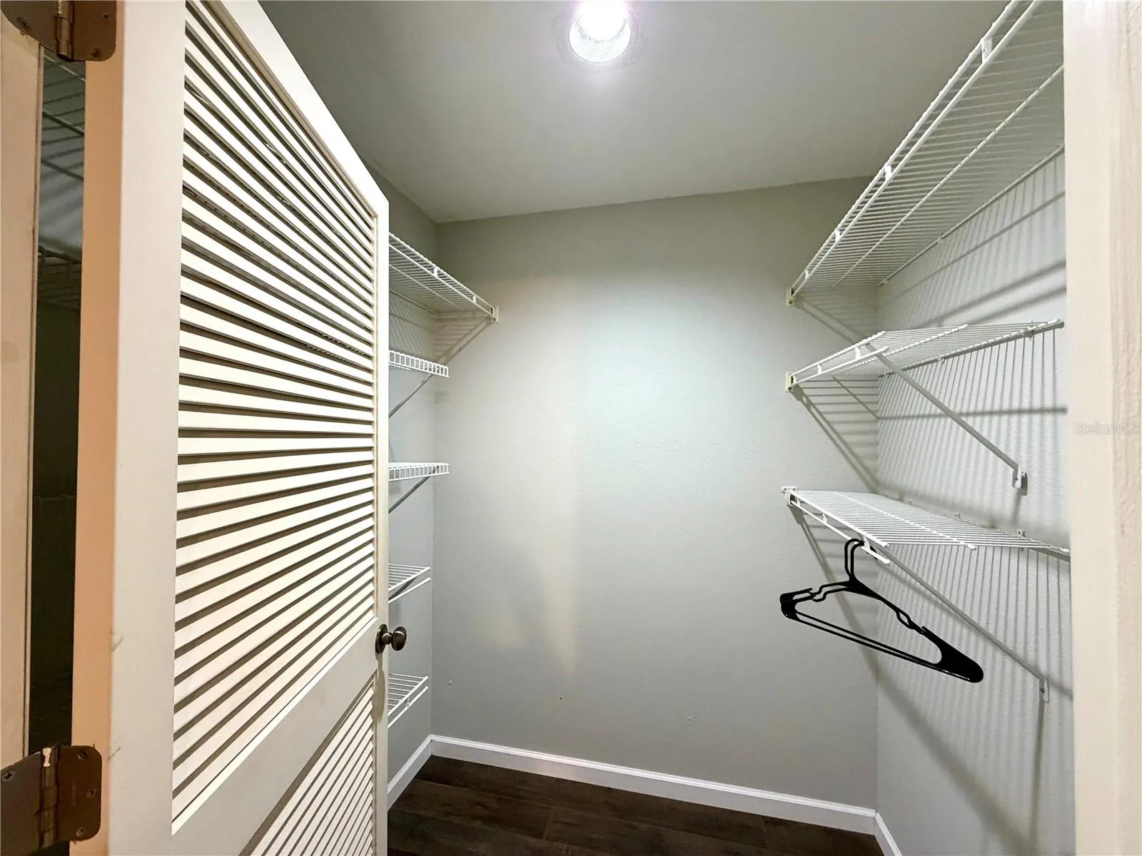 Walk-in closet in primary with plenty of shelving or room for additional storage furniture