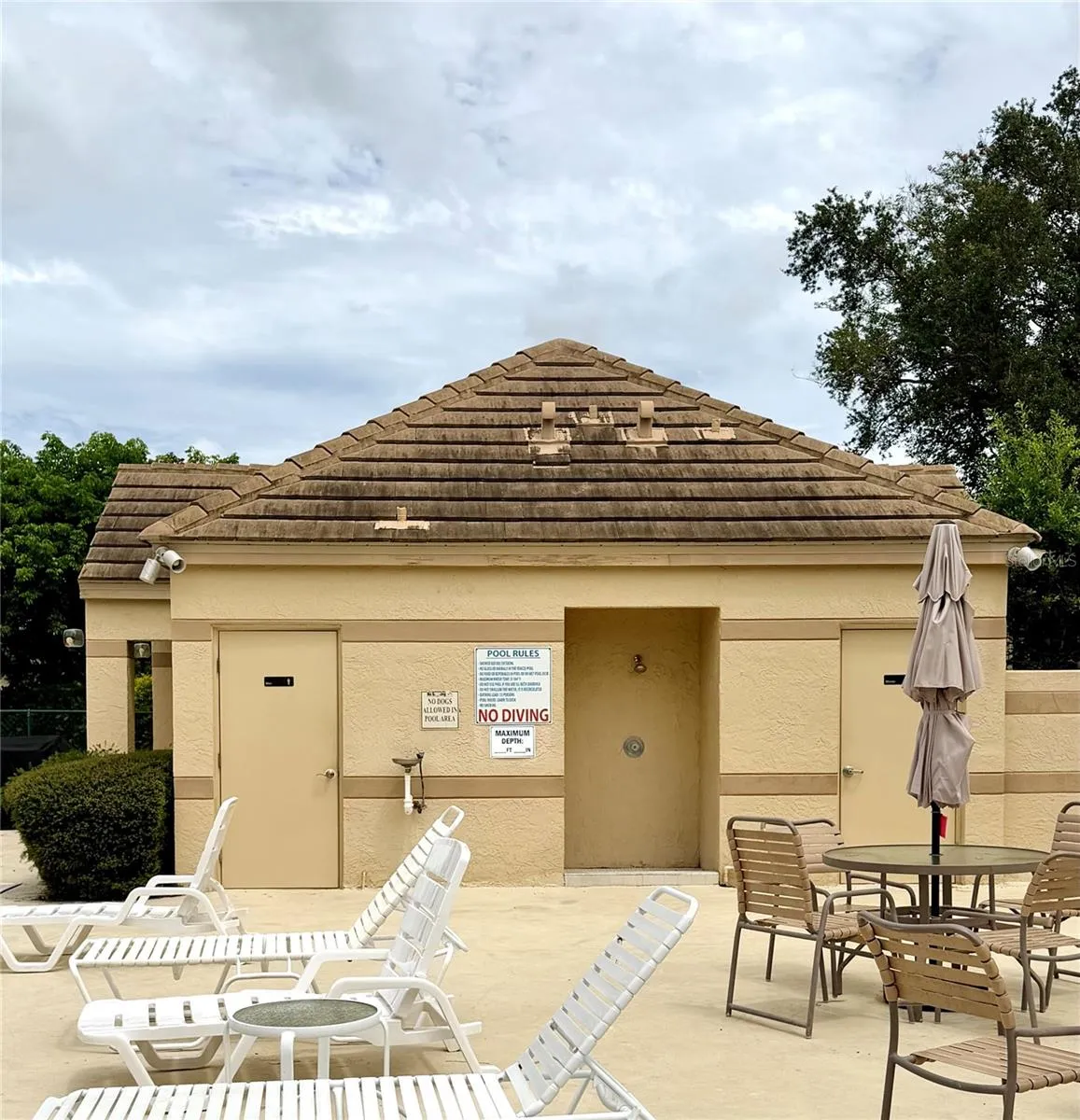 Community pool with restrooms and shower